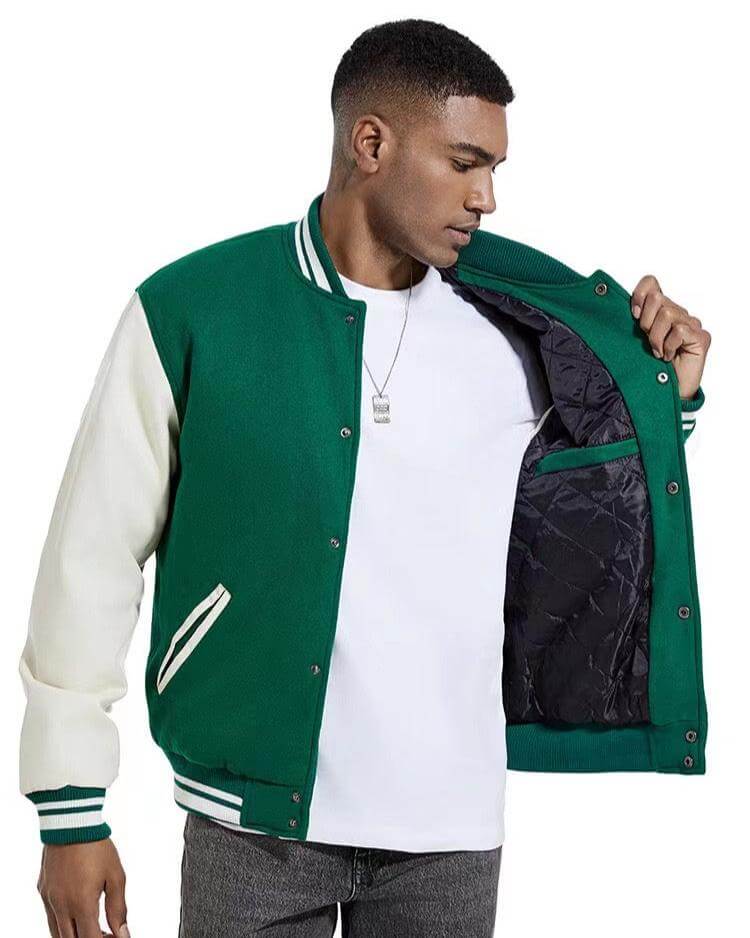 Men's Varsity Jacket Waterproof Sleeves and Cotton Blend College Varsity Jacket Bomber Style Jacket - Fullfit