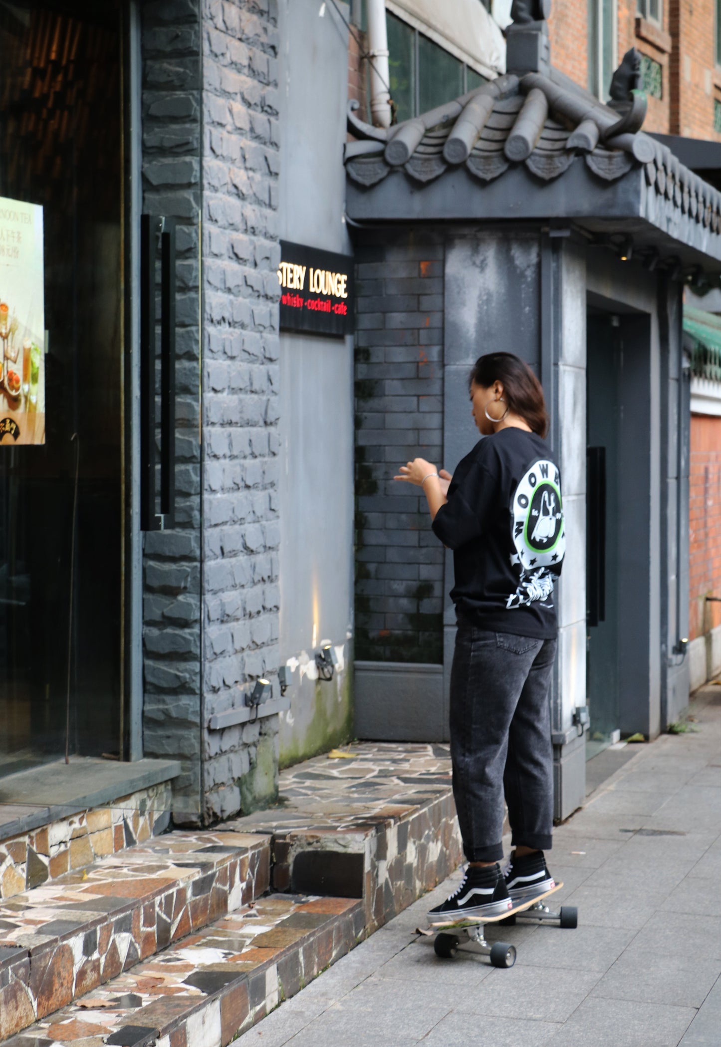 Original Design Unisex Oversized Graphic Tee with WOOWBULL Classic Logo prints in black - Fullfit